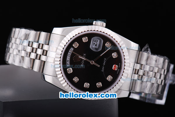Rolex Day-Date Automatic with Black Dial and Diamond Markers - Click Image to Close